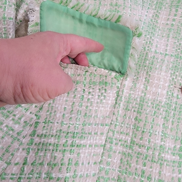 Le Suit Mint Green and Cream textured Tweed Blazer Size 10 - Picture 4 of 15